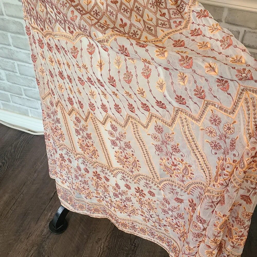 Soft Surroundings Inez Metallic Embroidered Maxi Skirt Coral NEW Boho Chic Large - Picture 4 of 9